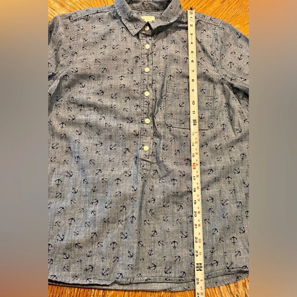 JCrew‎ nautical boat anchor half button shirt 100% chambray cotton coastal ocean